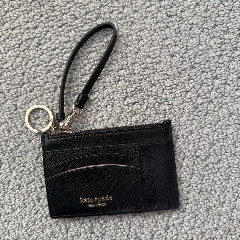kate spade Black Leather Cardholder Wristlet with Key Ring